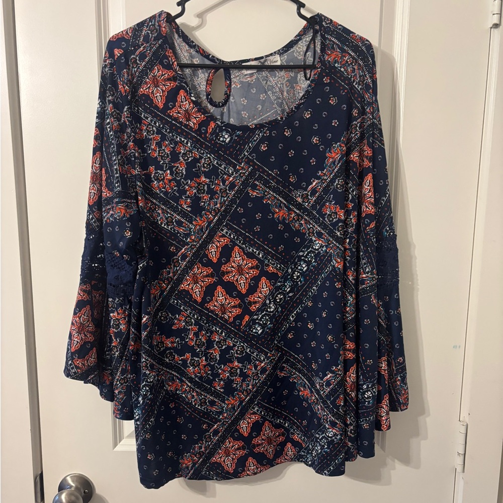 Floral Patchwork Blouse - Navy and Red
